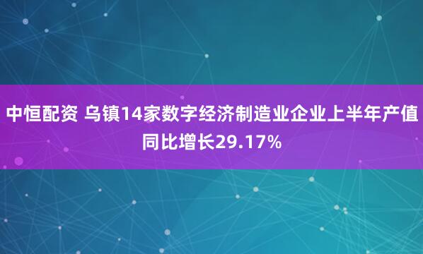 中恒配资 乌镇14家数字经济制造业企业上半年产值同比增长29.17%